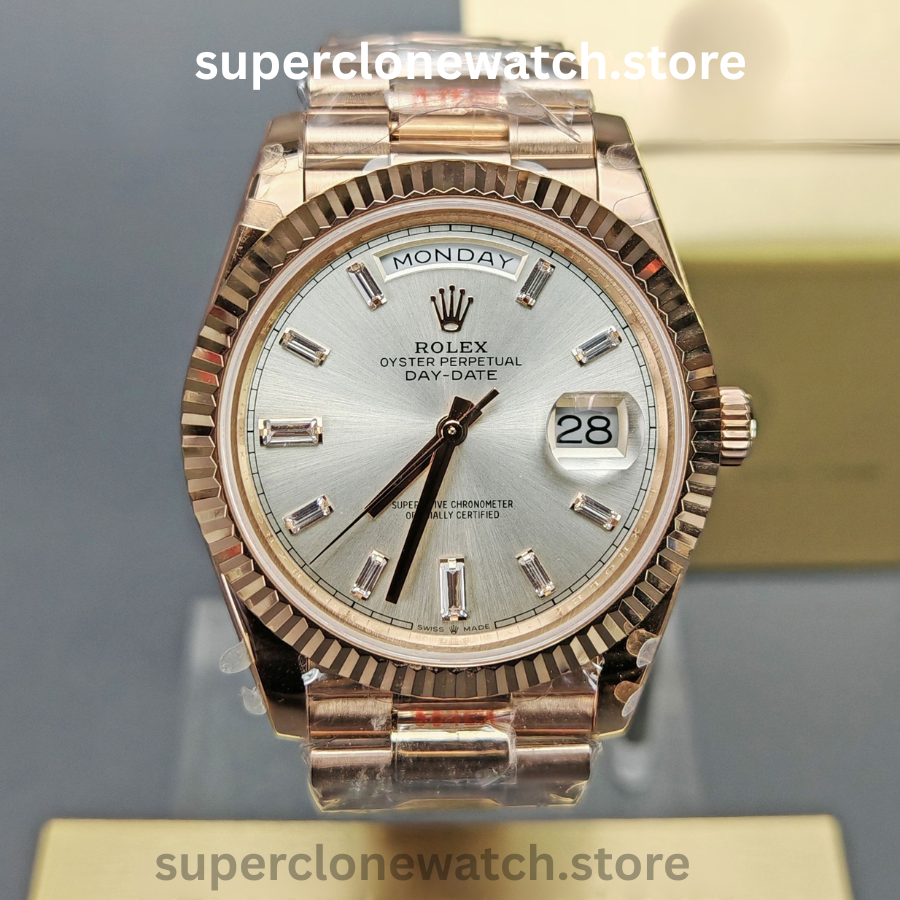Rolex Super Clone Watches 1:1 Day Date Rose Gold Silver Dial 40mm m228235-0004 3255 Movement