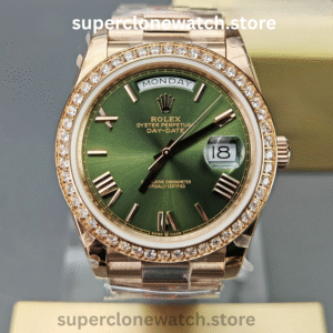 Rolex Super Clone Watches 1:1 Day Date Rose Gold Green Roman Dial 40mm m228345rbr-0011 3255 Movement