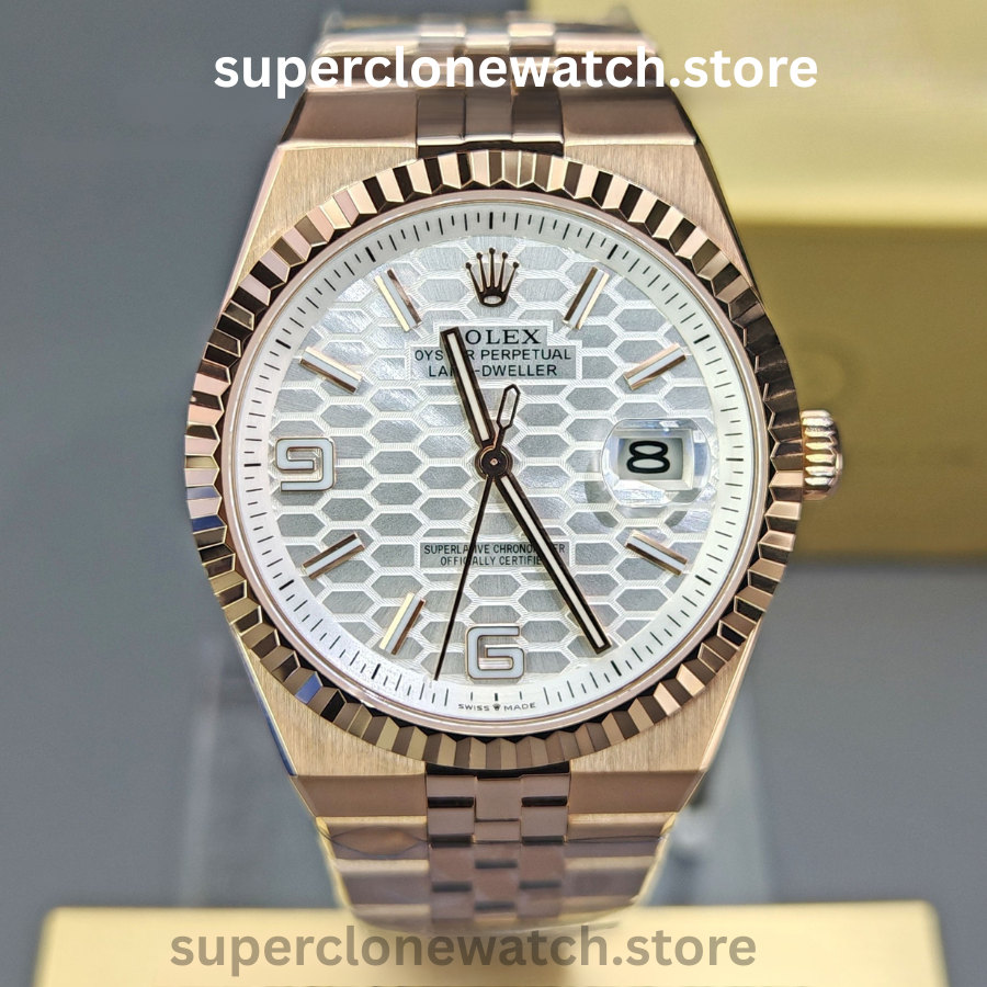 Rolex Super Clone Watches 1:1 Land-Dweller M127335-0001 White Dial Rose Gold 7135 Movement 40mm
