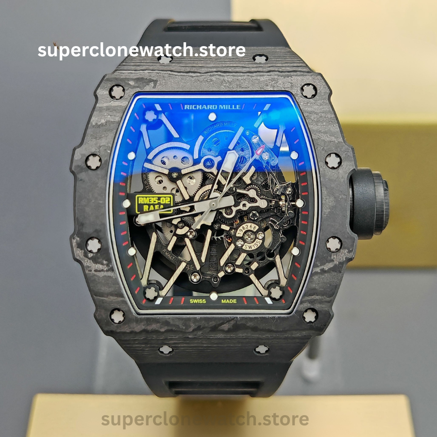 Richard Mille Super Clone Watches 1:1 RM 035 NTPT Carbon Fiber Black Rubber Strap