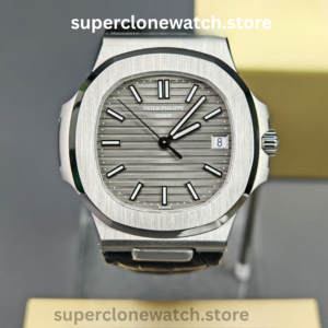 Patek Philippe Super Clone Watches 1:1 Nautilus 5711 Grey Dial Black Leather Strap