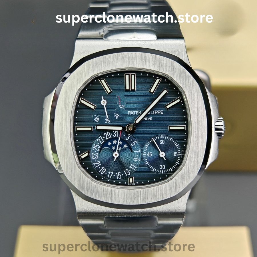 Patek Philippe Super Clone Watches 1:1 Nautilus Moon Phase 5712 Blue Dial New Clasp