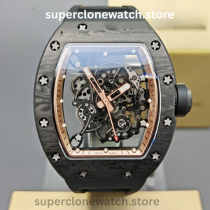 Richard Mille Super Clone Watches 1:1 RM 055 Carbon Tourbillon Black Strap