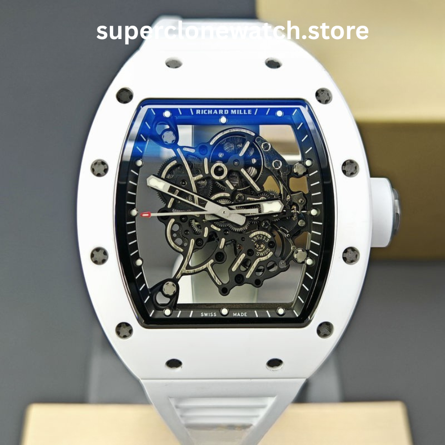 Richard Mille Super Clone Watches 1:1 RM 055 Ceramics Tourbillon White Strap