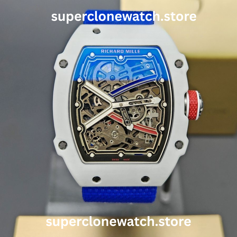 Richard Mille Super Clone Watches 1:1 RM 67 – 02 White Carbon Tourbillon Blue Strap