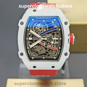 Richard Mille Super Clone Watches 1:1 RM 67 – 02 White Carbon Tourbillon Red Strap