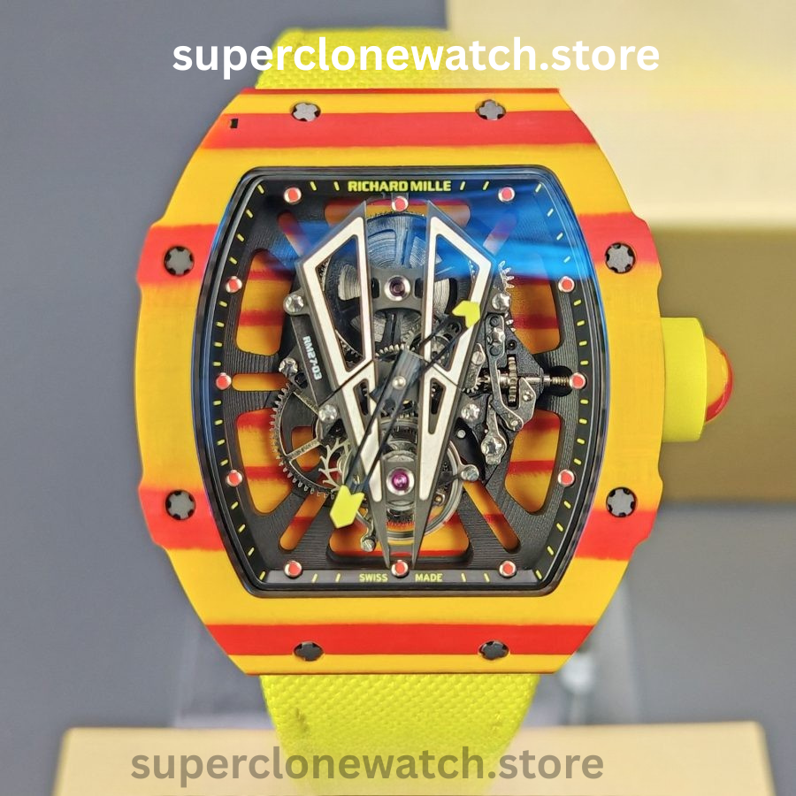 Richard Mille Super Clone Watches 1:1 RM 027 – 03 Tourbillon Rafael Nadal Yellow Strap