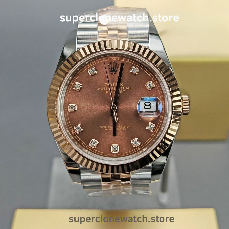 Rolex Super Clone Watches 11 DateJust Chocolate Diamond Dial Jubilee 41MM M126331-0004 3235 Movement