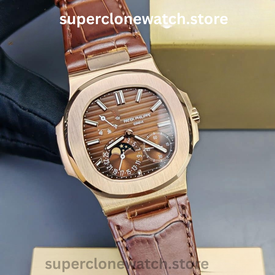 Patek Philippe Super Clone Watches 1:1 Nautilus 5712 Brown Dial Leather Strap