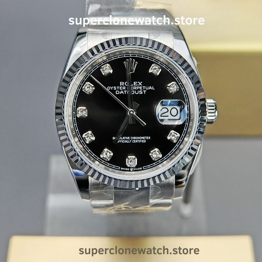 Rolex Super Clone Watches 1:1 DateJust Black Diamond Dial m126234-0028 Oyster 36MM 3235 Movement